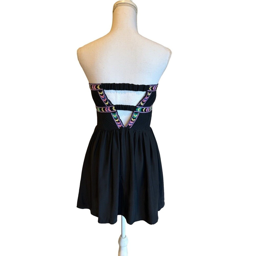 Parker Women's S Silk Black Mini Dress w/ Embroidery Strapless Small - Picture 2 of 6